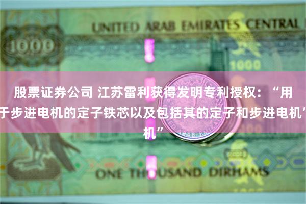 股票证券公司 江苏雷利获得发明专利授权：“用于步进电机的定子铁芯以及包括其的定子和步进电机”