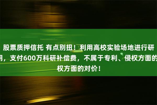 股票质押信托 有点别扭！利用高校实验场地进行研发发明，支付600万科研补偿费，不属于专利、侵权方面的对价！